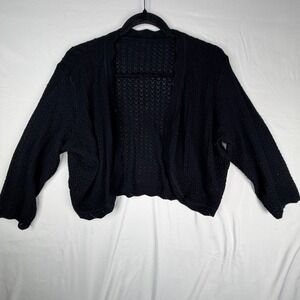 Jokelamb Cardigan XL Black Pointelle Knit Cropped Bolero Merino Wool Blend